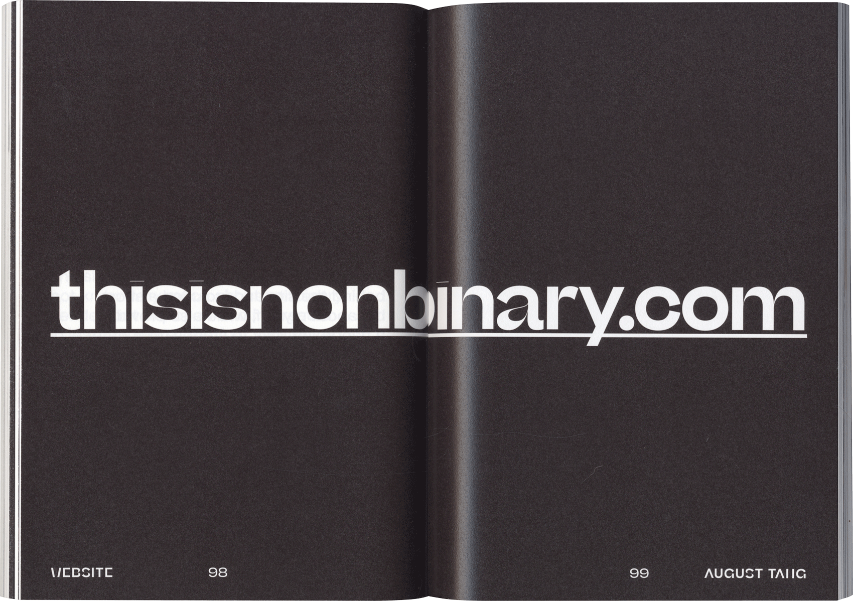 open spread of a book with the url "thisisnonbinary.com" typed across the page