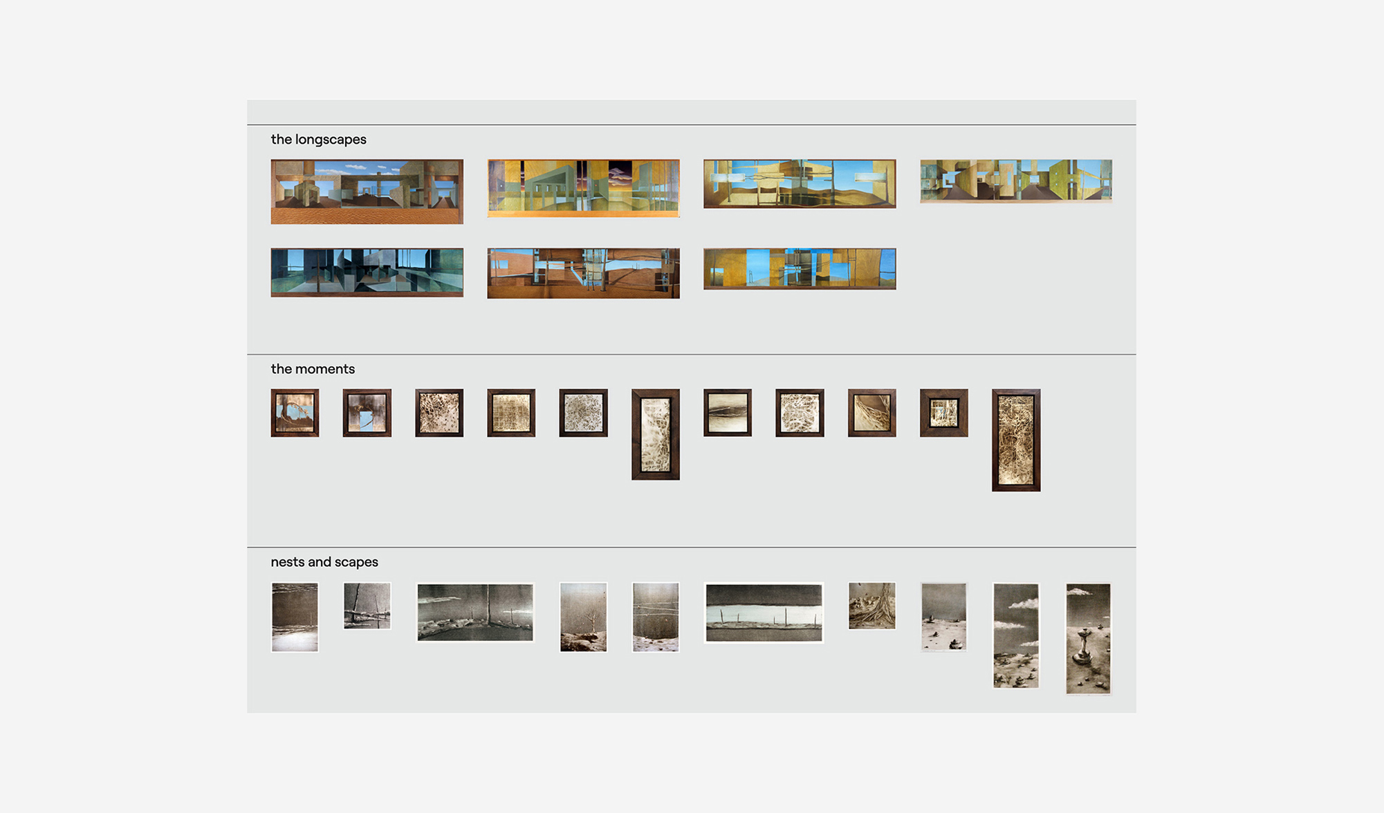 segment of the index page containing several rows of various ratio image thumbnails for each project
